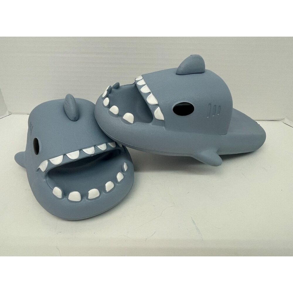 Shark Men's Gray Shark Slides Cloud Slippers Summer Novelty Open Toe Sandal